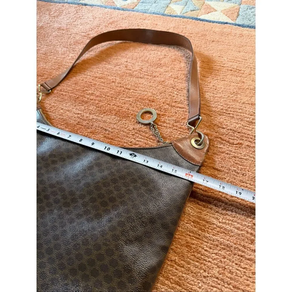 Vintage Celine Paris Brown Macadam Hobo Shoulder Bag Made in Italy